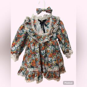 Colorful Floral Kids Dress with Lace Details